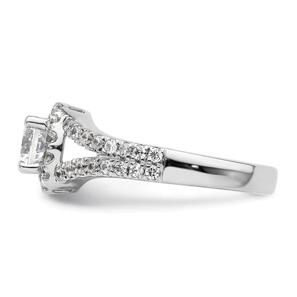 14K White Gold Round Simulated Diamond Halo Engagement Ring