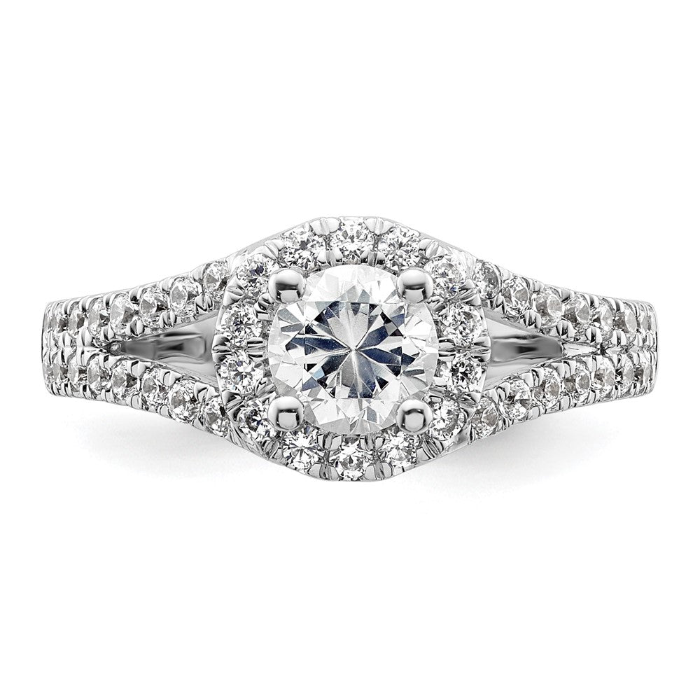 14K White Gold Round Simulated Diamond Halo Engagement Ring