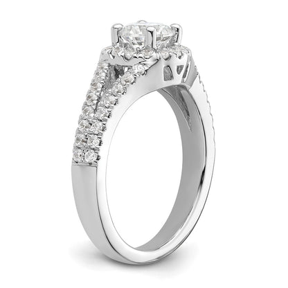 14K White Gold Round Simulated Diamond Halo Engagement Ring
