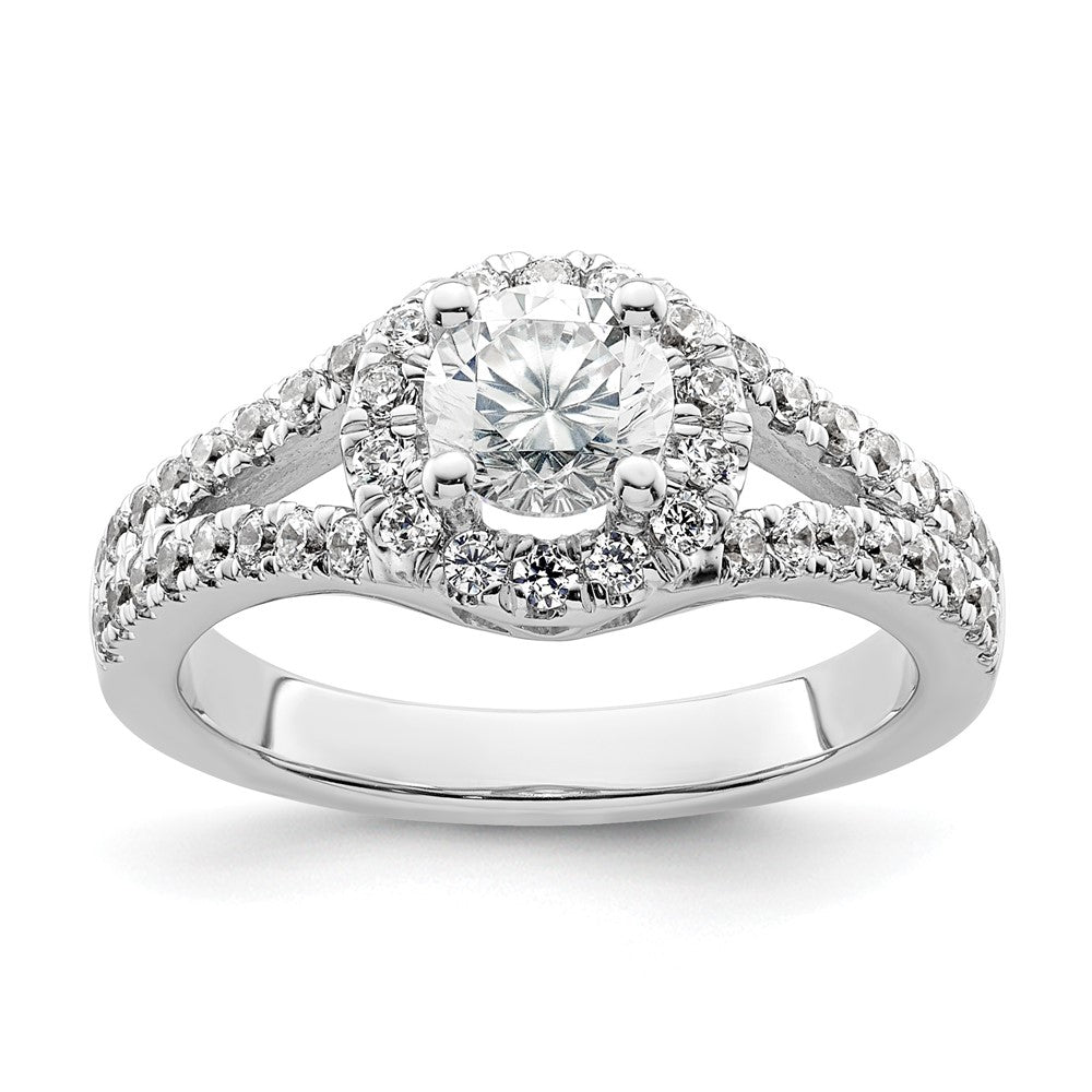 14K White Gold Round Simulated Diamond Halo Engagement Ring