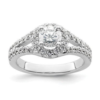 14K White Gold Round Simulated Diamond Halo Engagement Ring
