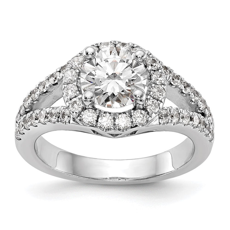 14K White Gold Round Simulated Diamond Halo Engagement Ring