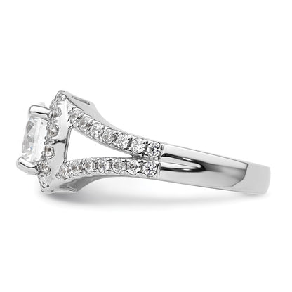 14K White Gold Round Simulated Diamond Halo Engagement Ring