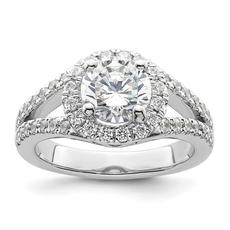 14K White Gold Round Simulated Diamond Halo Engagement Ring