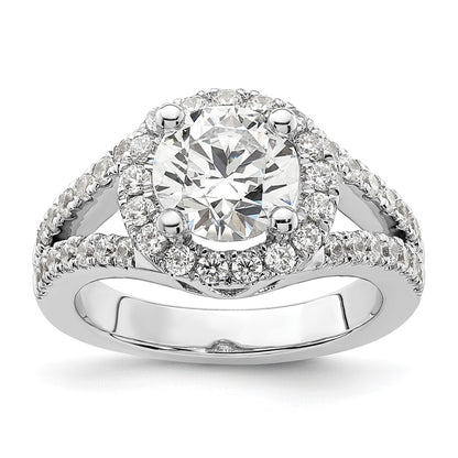 14K White Gold Round Simulated Diamond Halo Engagement Ring