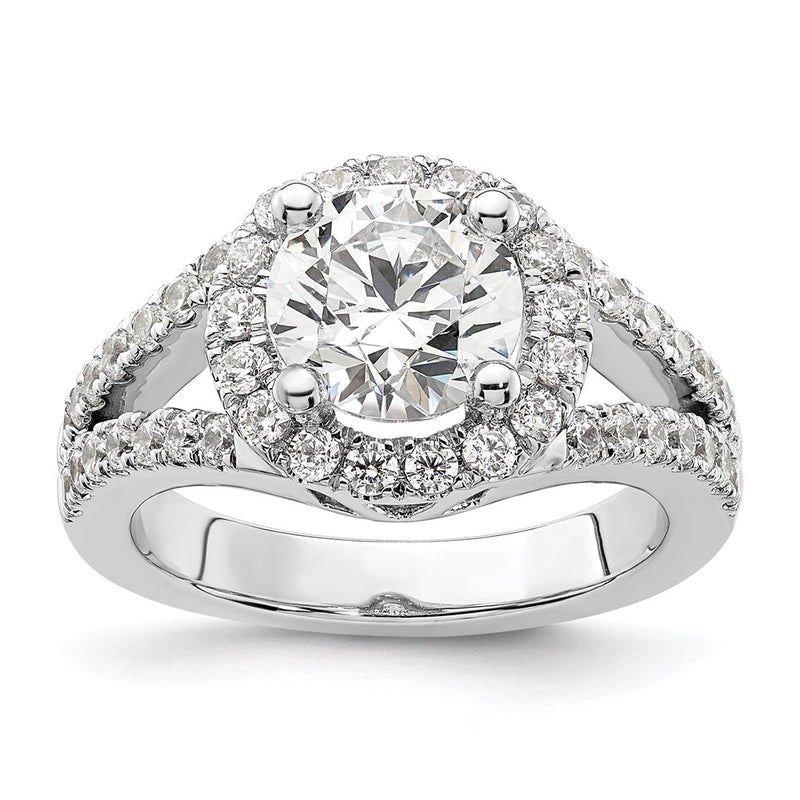 14K White Gold Round Simulated Diamond Halo Engagement Ring