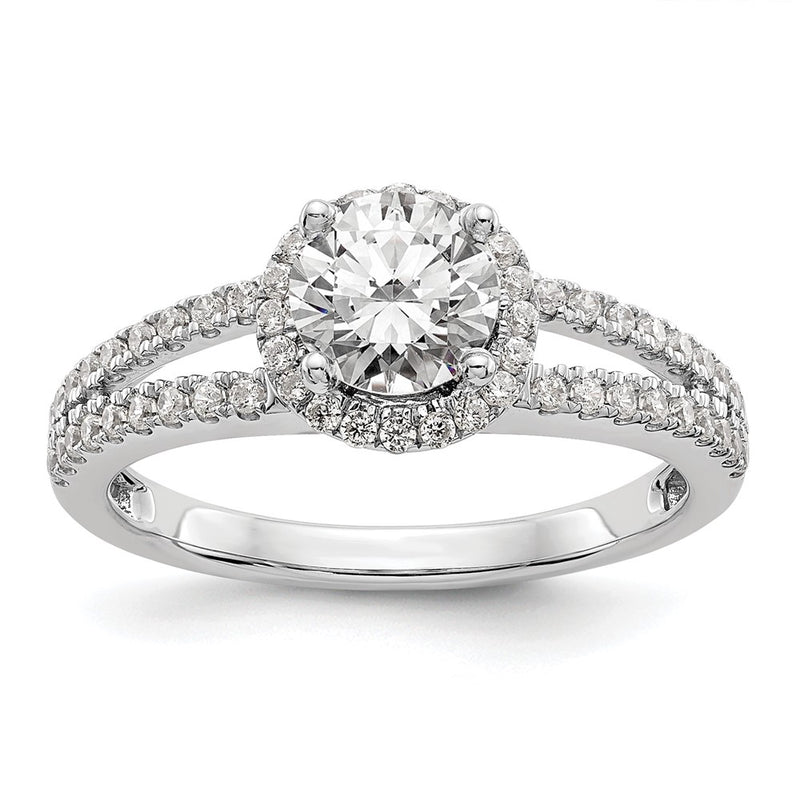 14K White Gold Round Simulated Diamond Halo Engagement Ring