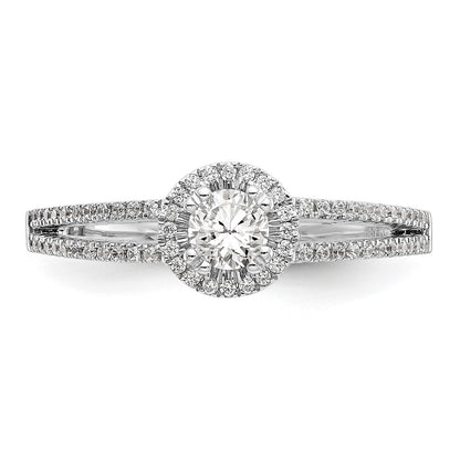 14K White Gold Round Simulated Diamond Halo Engagement Ring