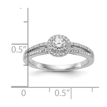 14K White Gold Round Simulated Diamond Halo Engagement Ring