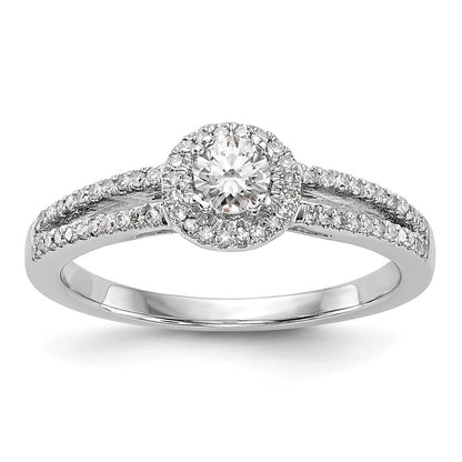 14K White Gold Round Simulated Diamond Halo Engagement Ring
