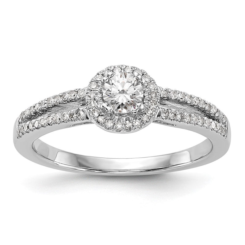14K White Gold Round Simulated Diamond Halo Engagement Ring