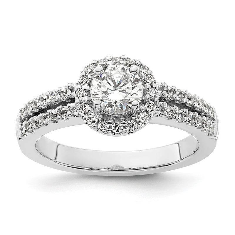 14K White Gold Round Simulated Diamond Halo Engagement Ring