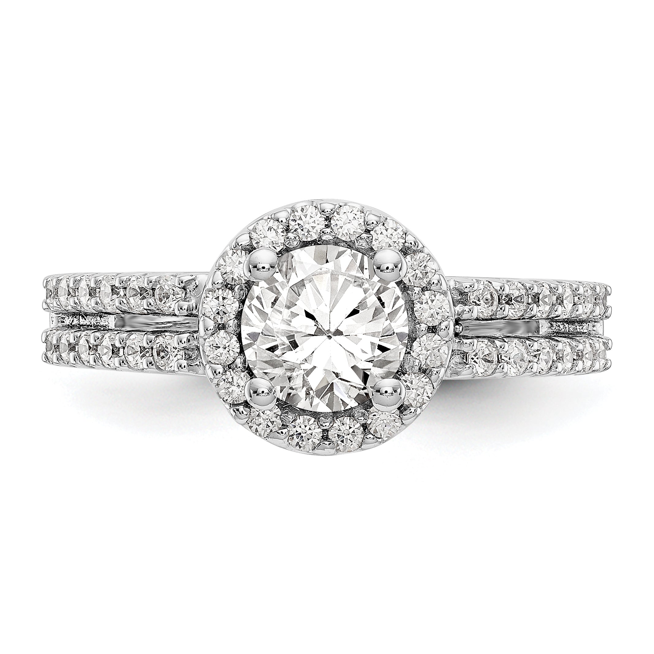 14K White Gold Round Simulated Diamond Halo Engagement Ring