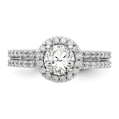 14K White Gold Round Simulated Diamond Halo Engagement Ring