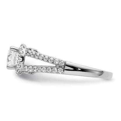 14K White Gold Round Simulated Diamond Halo Engagement Ring