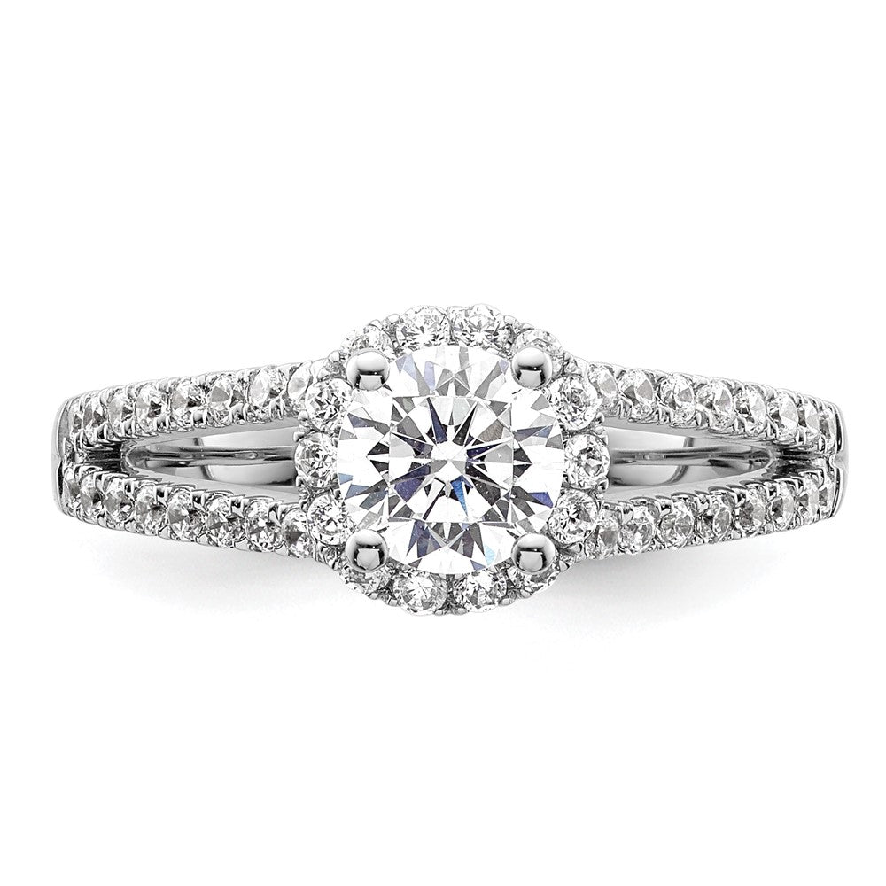 14K White Gold Round Simulated Diamond Halo Engagement Ring