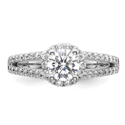 14K White Gold Round Simulated Diamond Halo Engagement Ring