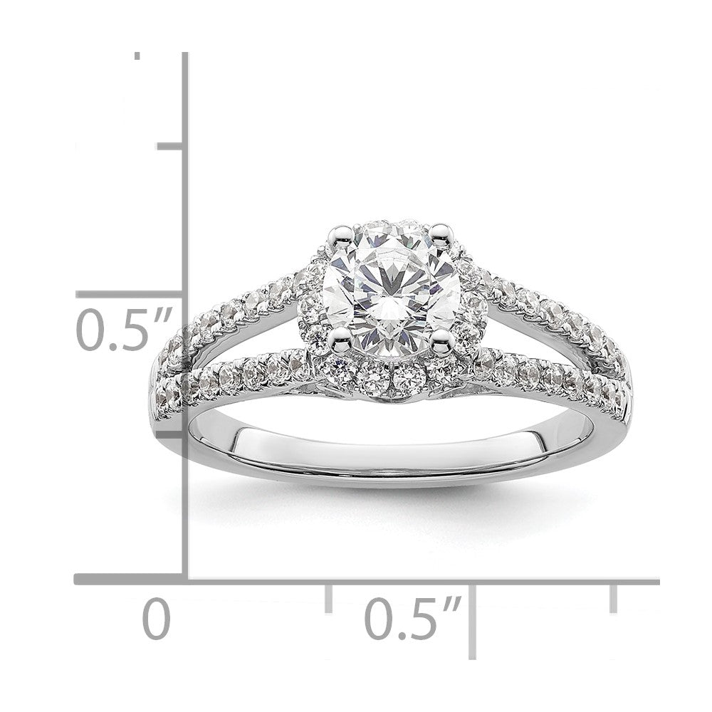 14K White Gold Round Simulated Diamond Halo Engagement Ring