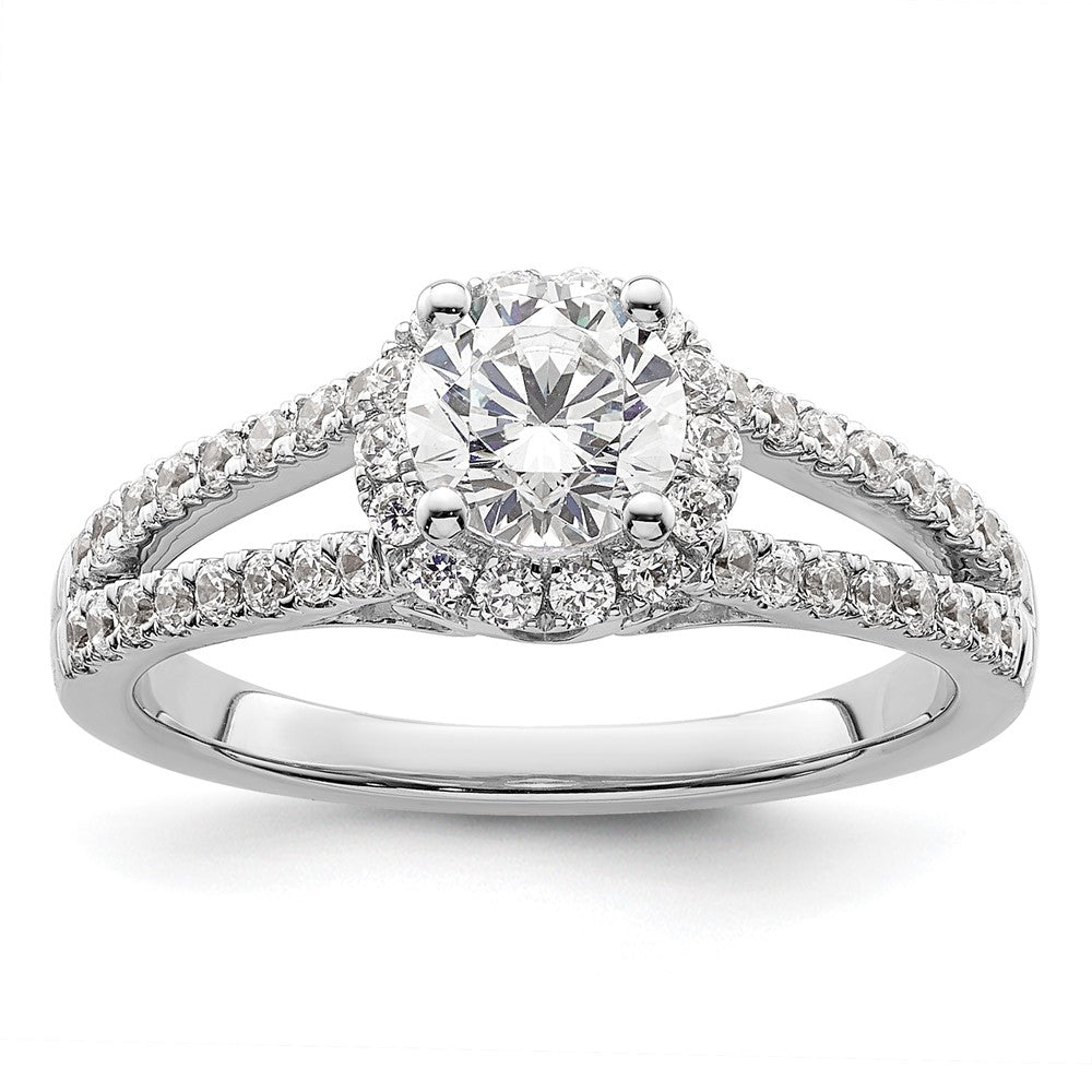 14K White Gold Round Simulated Diamond Halo Engagement Ring