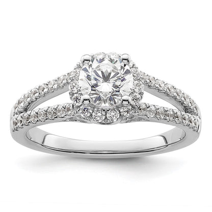 14K White Gold Round Simulated Diamond Halo Engagement Ring