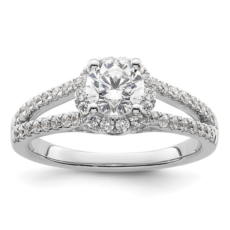 14K White Gold Round Simulated Diamond Halo Engagement Ring