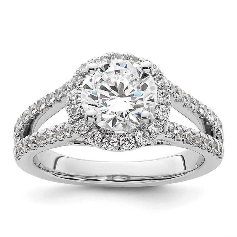 14K White Gold Round Simulated Diamond Halo Engagement Ring