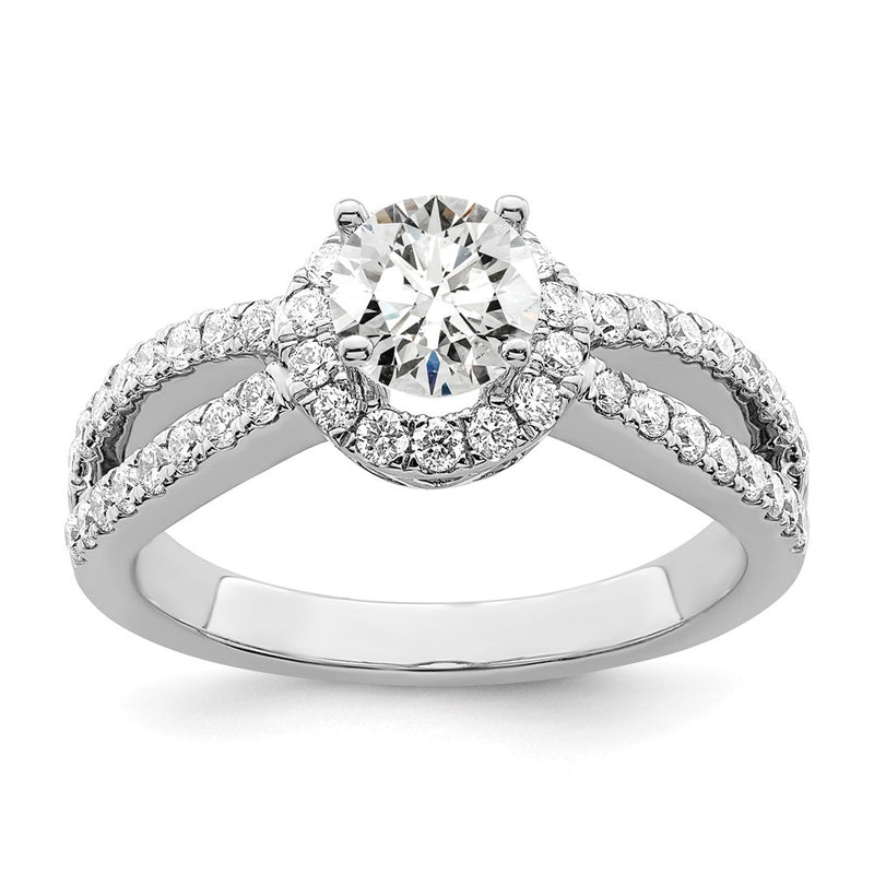 14K White Gold Round Simulated Diamond Halo Engagement Ring