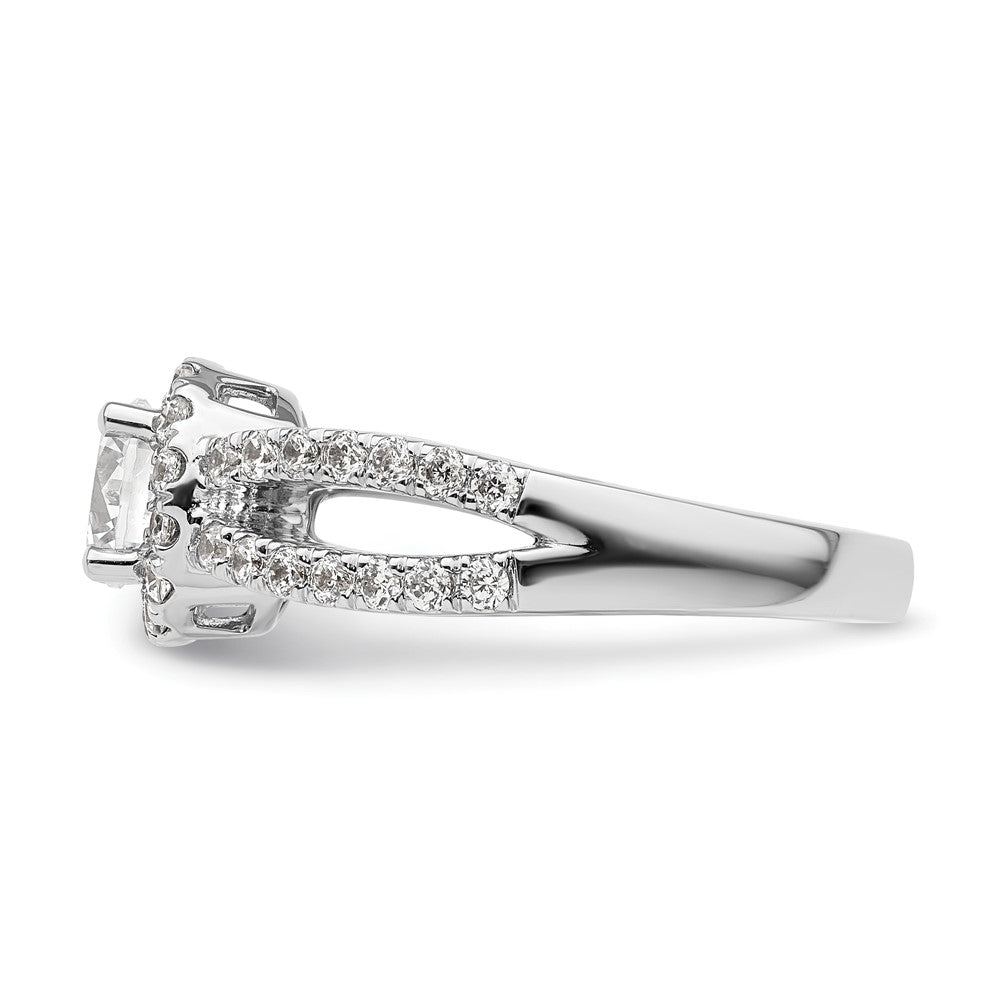 14K White Gold Round Simulated Diamond Halo Engagement Ring