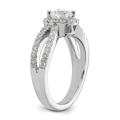 14K White Gold Round Simulated Diamond Halo Engagement Ring