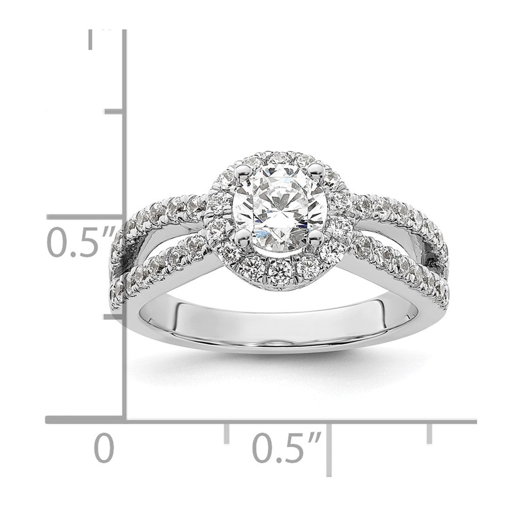 14K White Gold Round Simulated Diamond Halo Engagement Ring