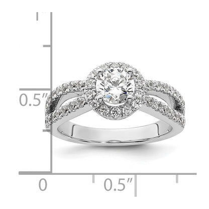 14K White Gold Round Simulated Diamond Halo Engagement Ring