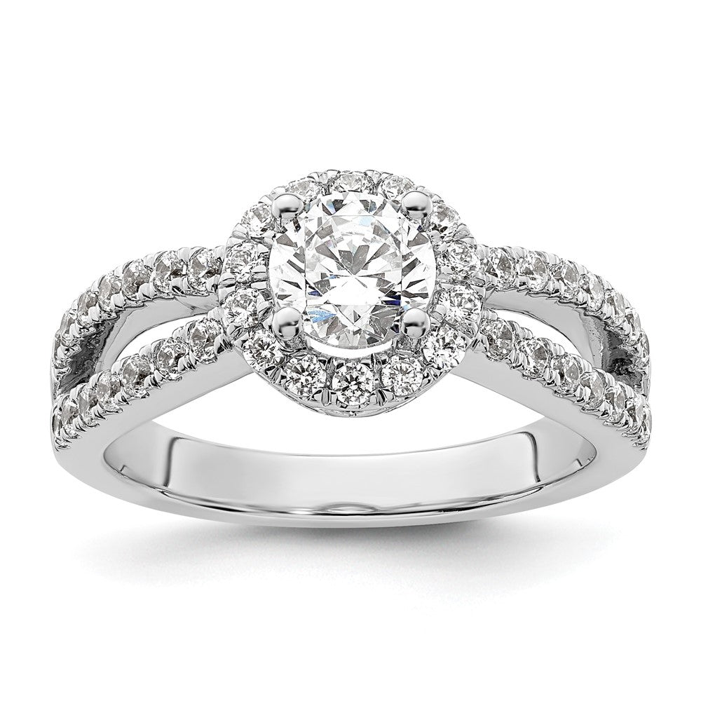 14K White Gold Round Simulated Diamond Halo Engagement Ring