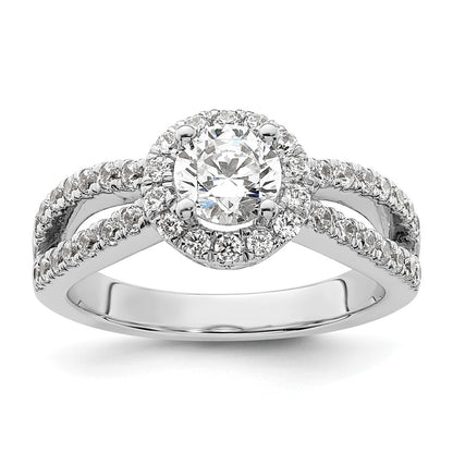 14K White Gold Round Simulated Diamond Halo Engagement Ring