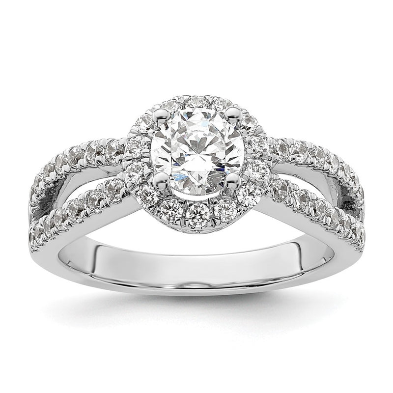 14K White Gold Round Simulated Diamond Halo Engagement Ring
