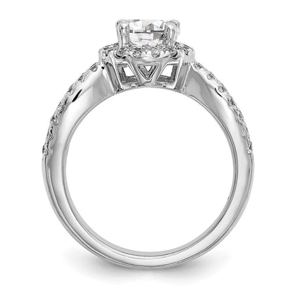 14K White Gold Round Simulated Diamond Halo Engagement Ring