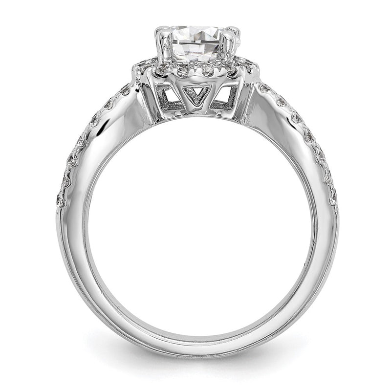 14K White Gold Round Simulated Diamond Halo Engagement Ring