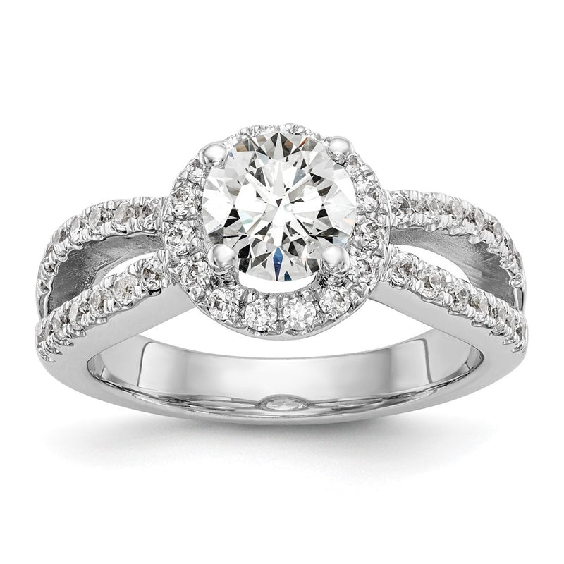 14K White Gold Round Simulated Diamond Halo Engagement Ring