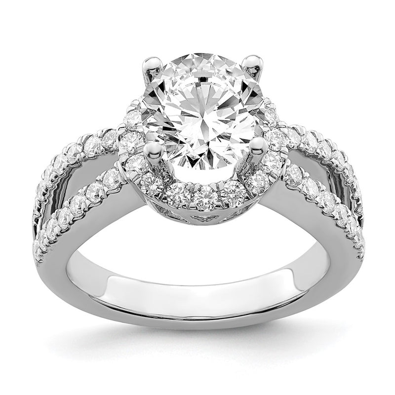 14K White Gold Round Simulated Diamond Halo Engagement Ring