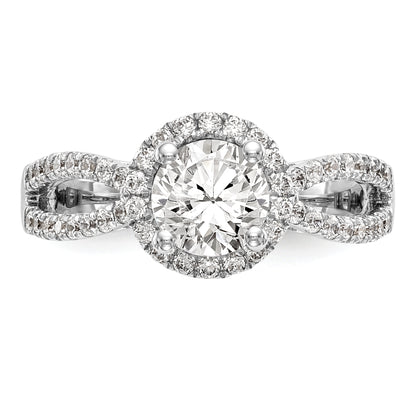 14k White Gold 5/8 Ct. Lab Grown Diamond VS/SI+ G+ 1 Ct. Center Round Halo Engagement Ring