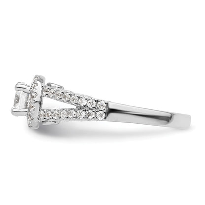 14K White Gold Round Simulated Diamond Halo Engagement Ring