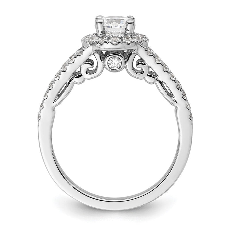 14K White Gold Round Simulated Diamond Halo Engagement Ring