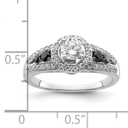 14kw Round Diamond with Black Simulated Diamond Halo Engagement Ring