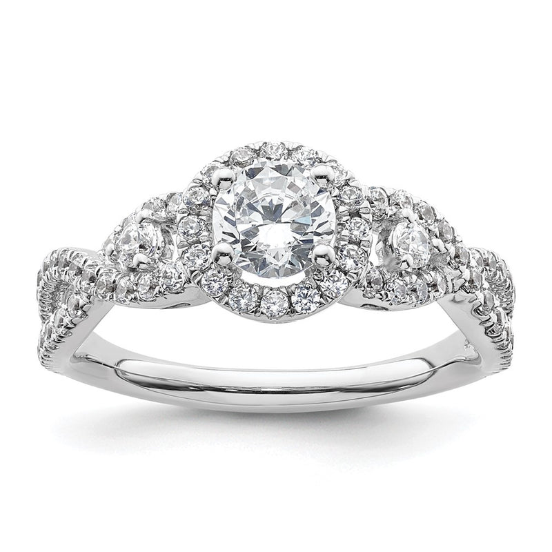 14K White Gold Round Simulated Diamond Halo Engagement Ring