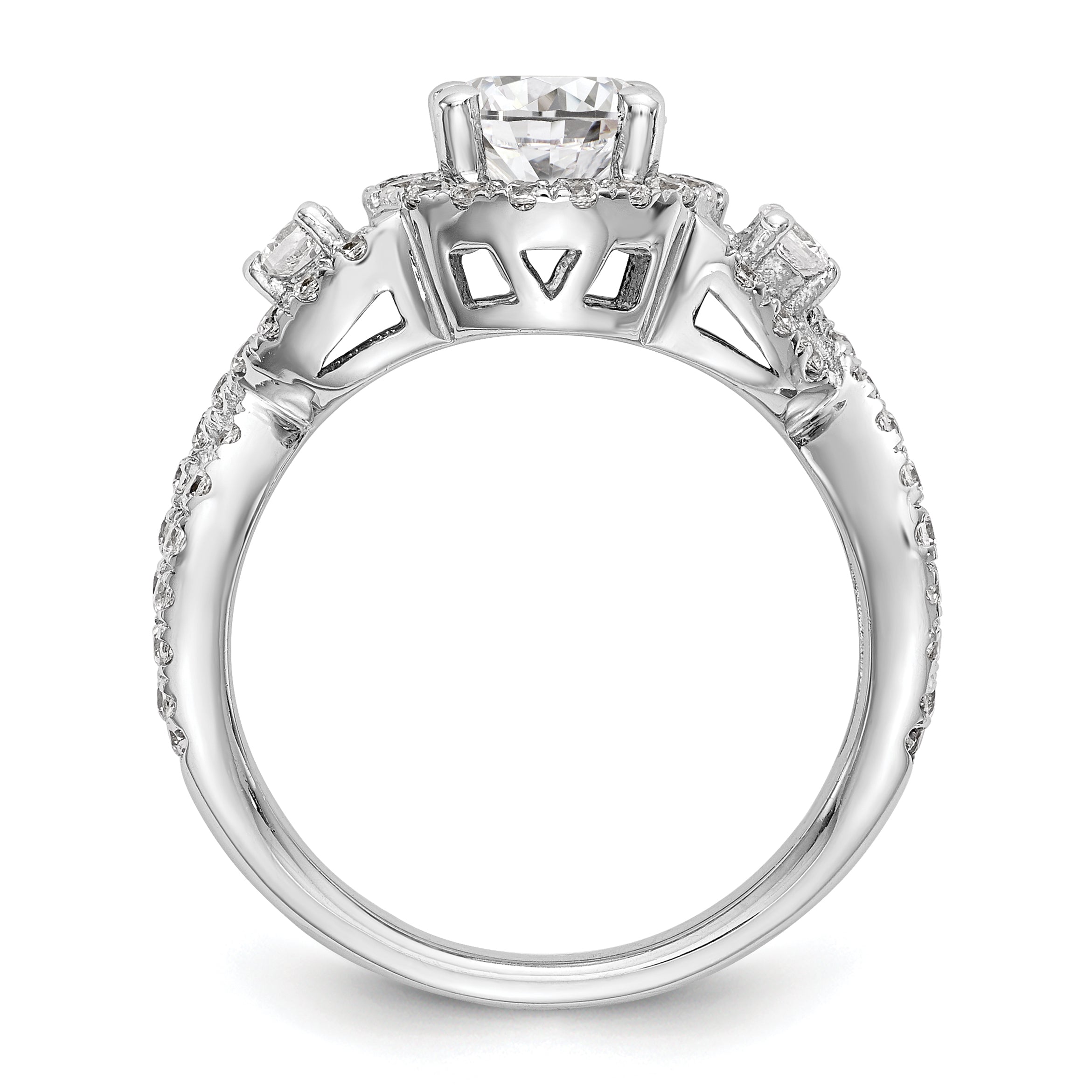 14K White Gold Round Simulated Diamond Halo Engagement Ring