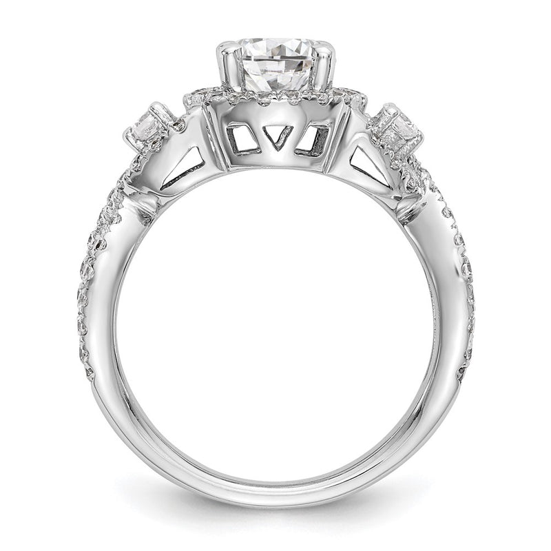 14K White Gold Round Simulated Diamond Halo Engagement Ring