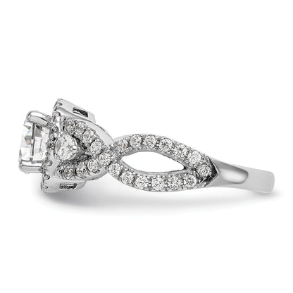14K White Gold Round Simulated Diamond Halo Engagement Ring