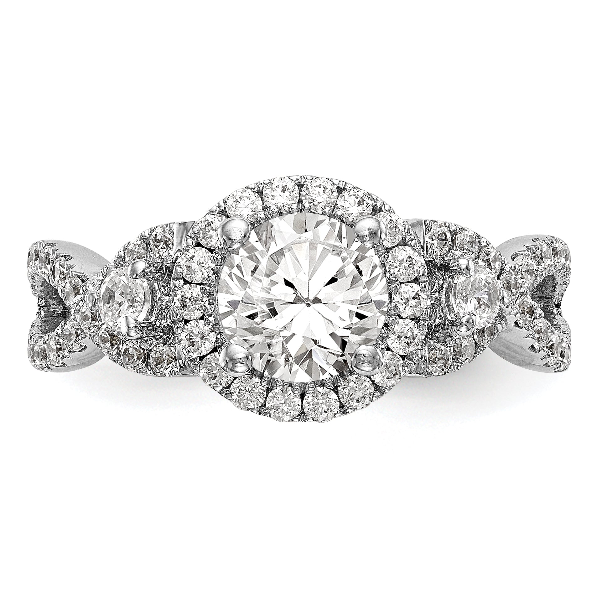 14K White Gold Round Simulated Diamond Halo Engagement Ring