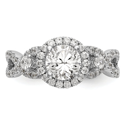 14K White Gold Round Simulated Diamond Halo Engagement Ring