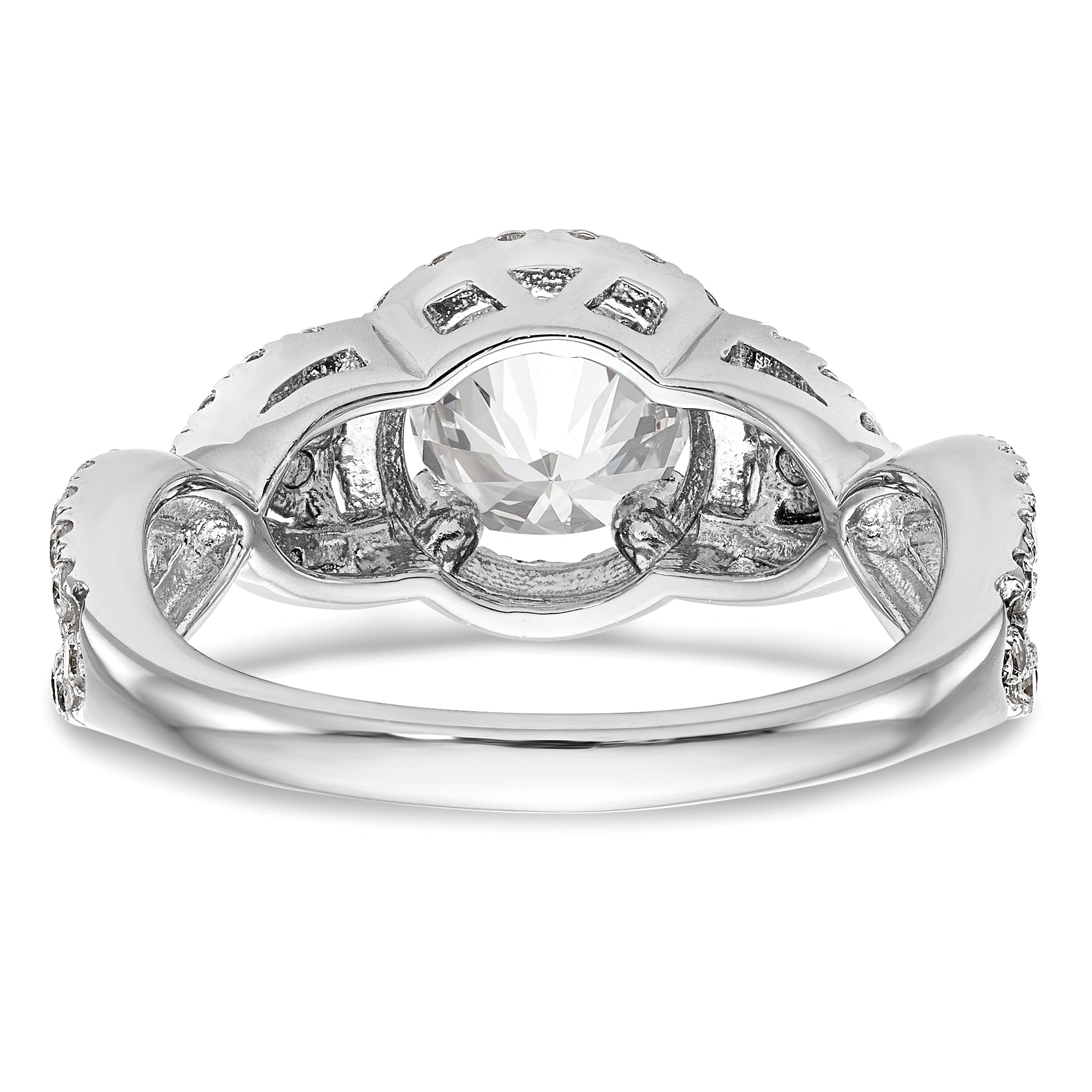 14K White Gold Round Simulated Diamond Halo Engagement Ring