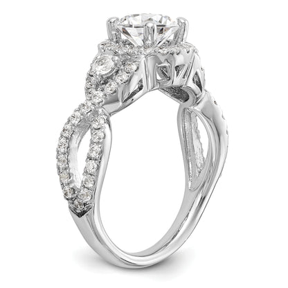 14K White Gold Round Simulated Diamond Halo Engagement Ring